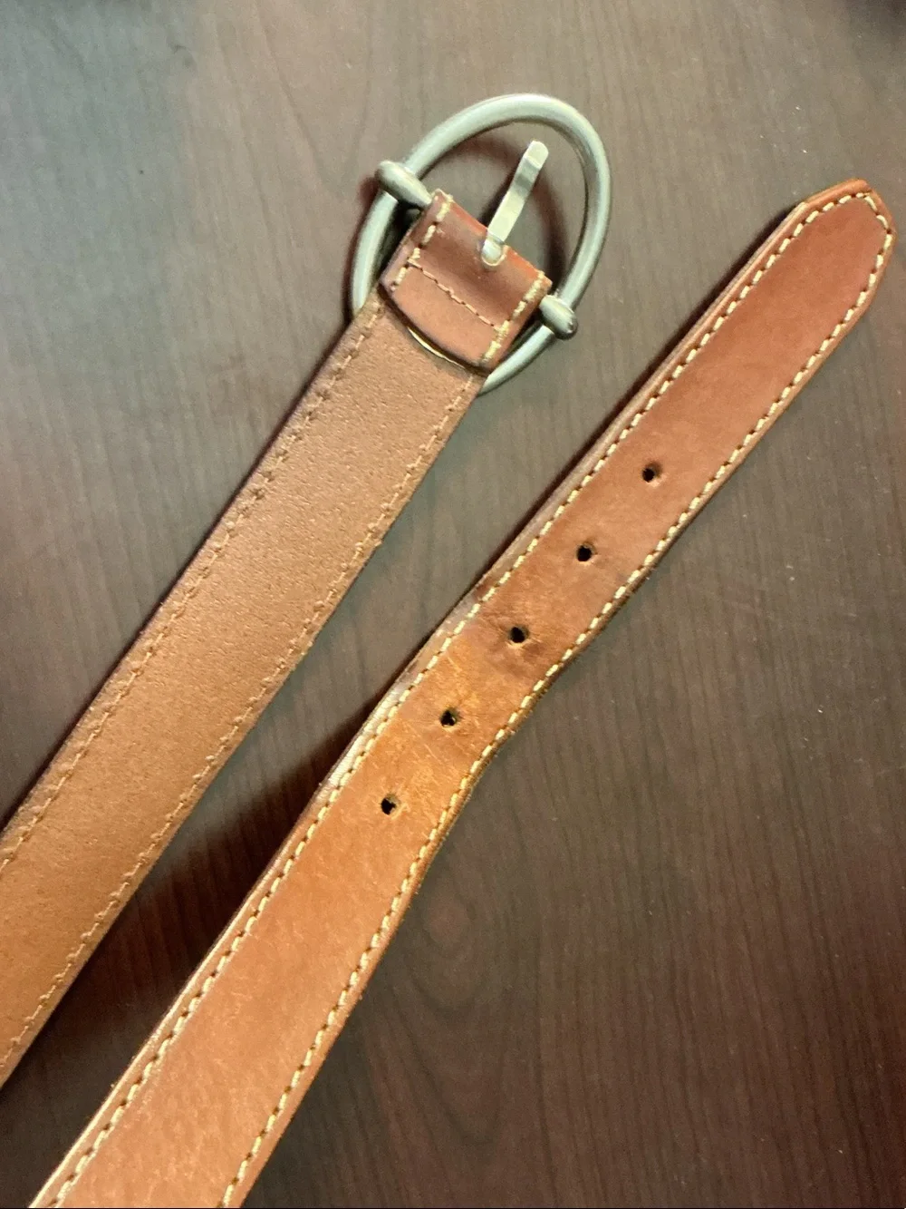 Fossil Tan/Brown Leather Belt with Round Silver Buckle